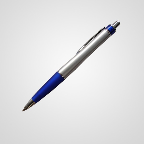 GP1809 Bolígrafo de plástico plateado con grip y detalle de color.